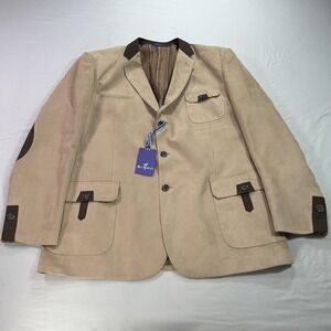 Blu Martini Blazer Mens 2XL Tan Brown Elbow Patch Sport Coat Jacket Polyester